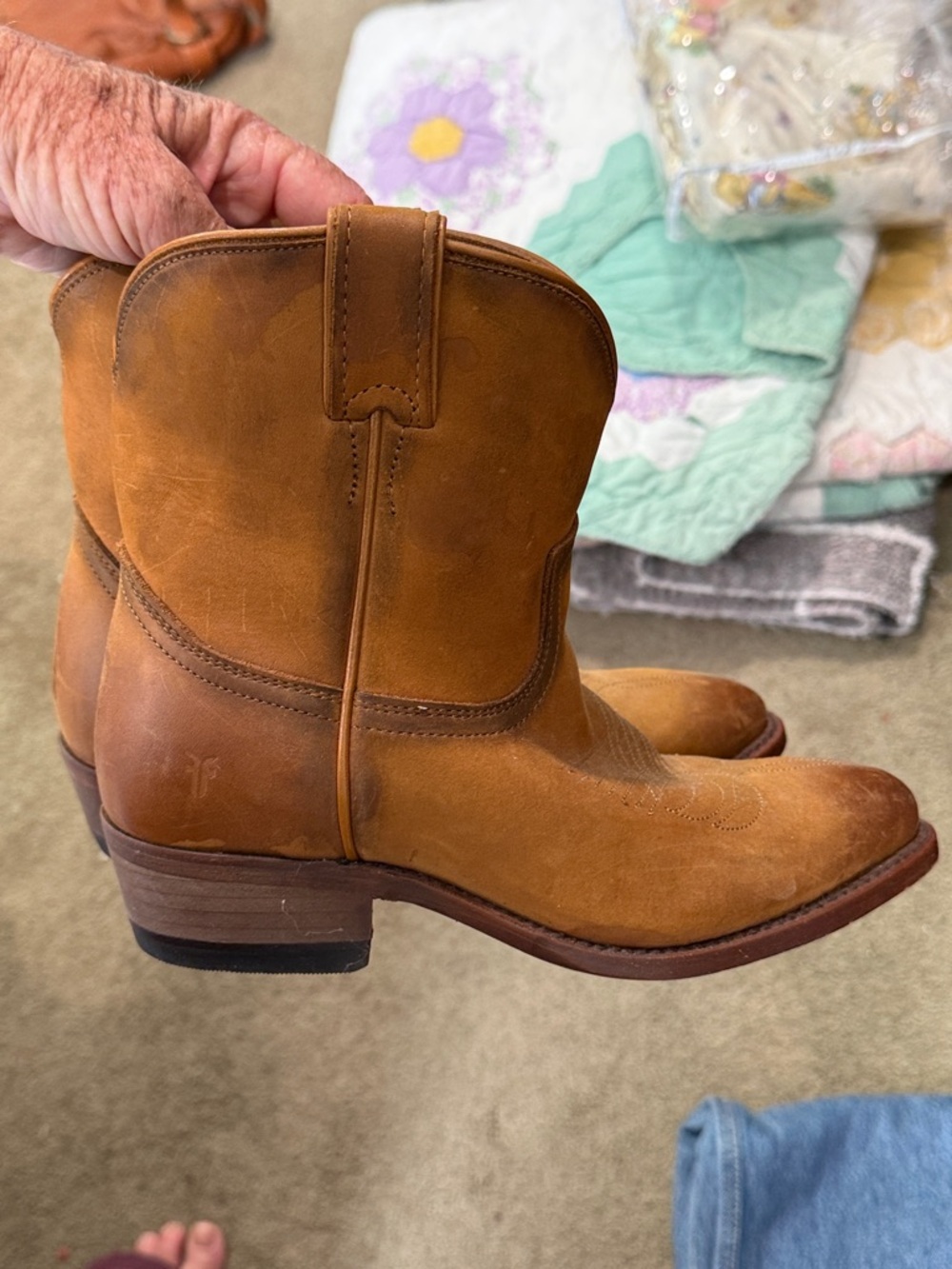 Frye Cognac Leather Short Western Boots
